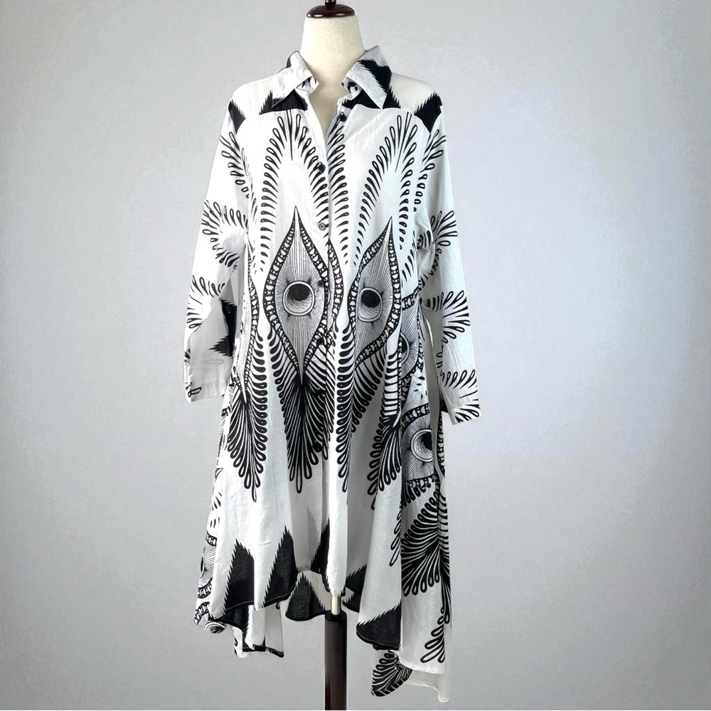 Step in Style 100% Cotton Black & White Lightweight Button Up Dress